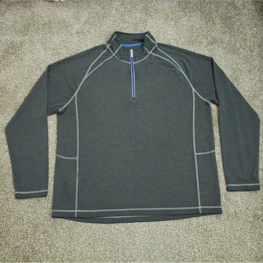Tommy Bahama Sweater Men XL XLarge Gray Moisture Wick Marlin Logo 1/4 Zip